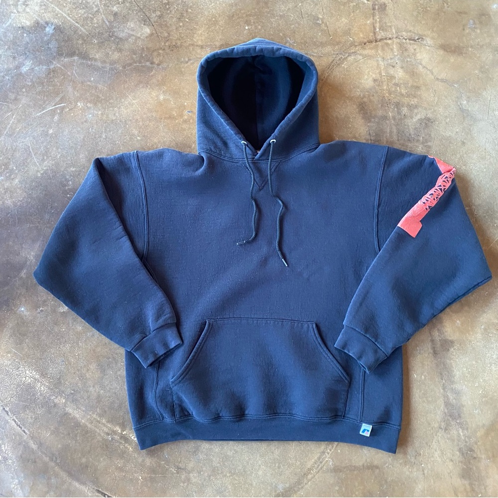 VTG 90s Russel Athletic Heavyweight Black Distressed Hoodie